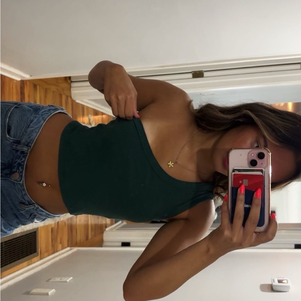 Women's One Shoulder Dark Green Tank Top